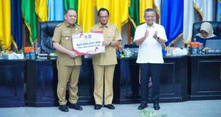 Pj Bupati Muba, Sandi Fahlepi menerima insentif fiskal dar Mendagri karena dinilai berhasil mengendalikan inflasi, Senin (5/8/2024). Foto: Kominfo Muba.