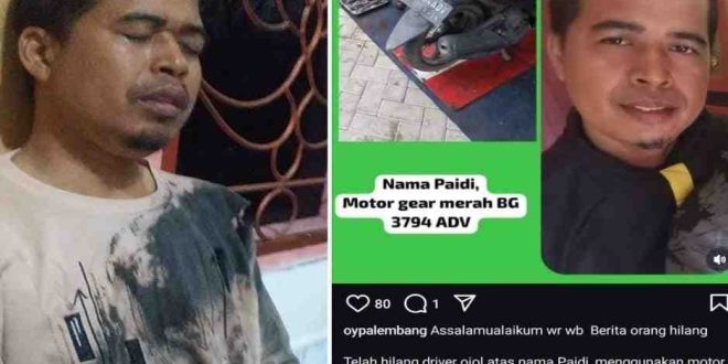 Paidi, driver ojol di Palembang, pulang dengan luka setelah kepalanya dihantam perampok. Foto: IST