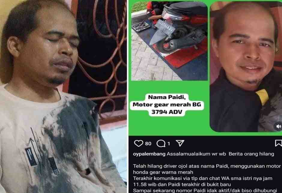 Paidi, driver ojol di Palembang, pulang dengan luka setelah kepalanya dihantam perampok. Foto: IST