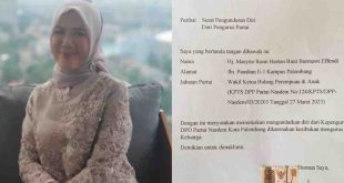 Masyitoh Romi Herton dan surat pengunduran dirinya dari NasDem. Foto: IST