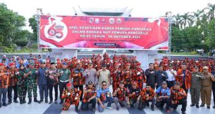 Apel Kesetiaan Pancasila dan Deklarasi Pilkada Damai Tahun 2024 dalam rangka memperingati Hari Sumpah Pemuda dan HUT Pemuda Pancasila di Halaman Monpera, Senin (28/10/2024). Foto: Kominfo Palembang.
