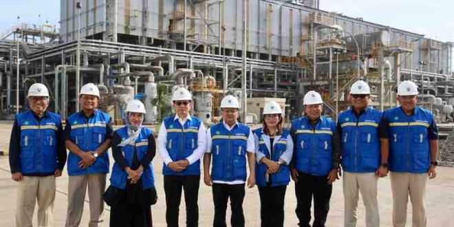 Pj Gubernur Sumsel, Eelen Setiadi mendampingi Deputi Bidang Koordinasi Pangan dan Agribisnis Kemenko Perekonomian Republik Indonesia (RI) Dida Gardera meninjau pembangunan Pabrik II B di PT Pupuk Sriwidjaja Palembang. Foto: Humas Pemprov Sumsel.