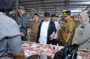 Pj Walikota Palembang Abdul Rauf Damenta sidak pedagang ayam di Pasar Sekip Ujung, Selasa (8/10/2024). Foto: Kominfo Palembang.