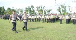 Suasana apel Pergeseran Pasukan (Serpas) Polres Muba untuk pengamanan Tempat Pemungutan Suara (TPS) pada Pemilihan Kepala Daerah (Pilkada) tahun 2024, Senin (25/11/2024). Foto: Kominfo Muba.