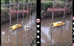 Alat pendeteksi dipasang di saluran air, dimana seorang bocah tenggela, belum ditemukan. Foto: screenshoot medsos.
