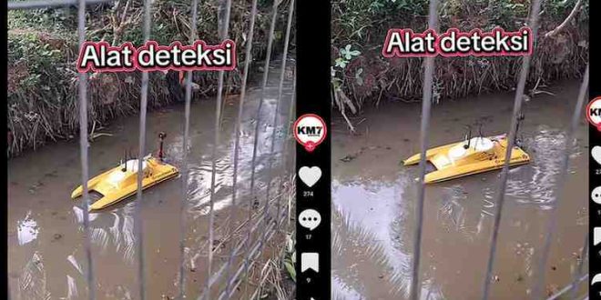 Alat pendeteksi dipasang di saluran air, dimana seorang bocah tenggela, belum ditemukan. Foto: screenshoot medsos.