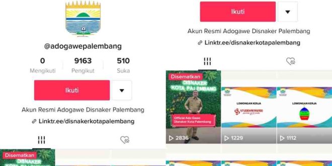 Akun TikTok Pemkot Palembang, khusus lowongan tenaga kerja. Foto: screenshot akun tiktok.