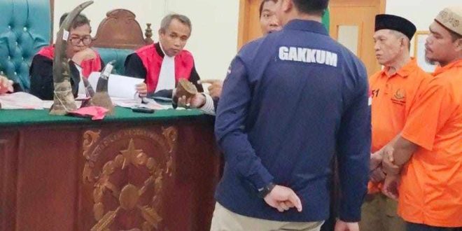 Jaksa memperlihatkan cula badak dan gading gajah yang diperjualbelikan terdakwa di PN Palembang, Selasa (10/12/2024). Foto: Sumselheadline/Ela.