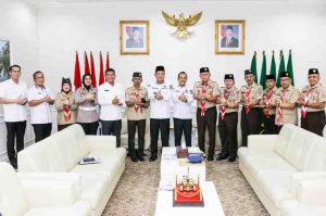 Bupati Muba, HM Toha menerima pengurus Kwartir Cabang (Kwarcab) Muba, Rabu (12/3/2025). Foto: Kominfo Muba.