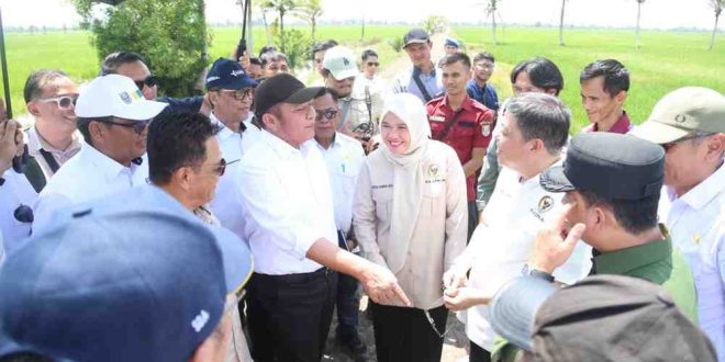 Gubernur Sumsl Herman Deru berdikusi dengan anggota Komisi IV DPR RI saat kunjungan ke Desa Srimenanti Kecamatan Tanjung Lago Kabupaten Banyuasin. Foto: Humas Pemprov Sumsel.