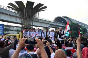 Walikota Palembang, Ratu Dewa tampak hadir dalam aksi dukungan buat Kemerdekaan Palestina, Minggu (27/4/2025). Foto: Kominfo Palembang.