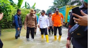 Wabup Muba, Rohman meninjau lokasi banjir di Desa Peninggalan, Kecamatan Tungkal Jaya, Kamis (10/4/2025). Foto: Kominfo Muba.