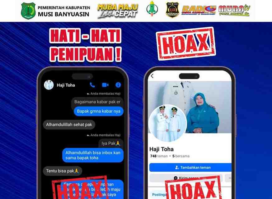Ilustrasi akun medsos mencatut nama HM Toha, Bupati Muba. Foto: Kominfo Muba.