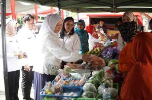 Febrita Lustia tampak ikut belanja di Pasar Murah dalam rangka HUT Provinsi Sumsel di halaman Dinas Ketahanan Pangan, Rabu (14/5/2025). Foto: Humas Pemprov Sumsel.
