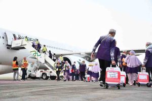 Para jemaah haji Sumsel yang diberangkatkan dari Bandara SMB II Palembang. Foto: Dok Sumselheadline.