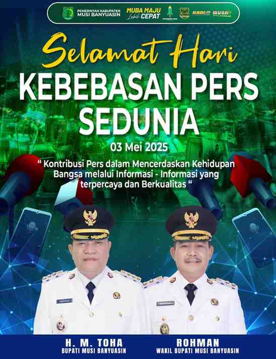Banner Bupati Muba, HM Toha sambut Hari Kebebasan Pers. Foto: Dok Koninfo Muba.