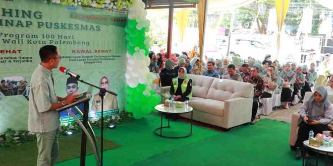 Walikota Palembang, Ratu Dewa melaunching Layanan Rawat Inap di Puskesmas dan Inovasi Palembang Sehat, Sigap Sehat, Pasti Sehat dan Kawal Sehat Menuju Palembang Berdaya, Palembang Sejahtera, Kamis (23/5/2025). Foto: Kominfo Palembang.
