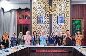 Ketua Ketua Dewan Kerajinan Nasional Daerah (Dekranasda) Provinsi Sumatera Selatan, Hj Febrita Lustia Herman Derui menghadiri peluncuran Dekranas Award 2025 secara virtual bersama Ketua Harian Dekranas, Tri Tito Karnavian, dari Griya Agung Palembang, Kamis (19/6/2025) sore. Foto: Humas Pemprov Sumsel.