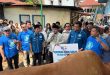 Wawako Palembang, Prima Salam saat menghadiri penyerahan hewan kurban berupa satu ekor sapi simental seberat 1 ton dari Gerakan Ekonomi Kreatif Nasional (GEKRAFS) Kota Palembang, Sabtu (7/6/2025) di Lorong Khotib, Kelurahan 14 Ilir. Foto: Kominfo Palembang.