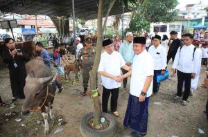 Gubernur Sumsel, Hermen Deru meninjau pelaksanaan pemotongan hewan kurban di Bukit, JUmat (6/6/2025) sore. Foto: Humas Pemprov Sumsel.