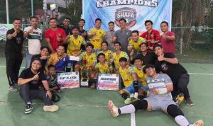 Para pemain Setda Muba FC yang meraih juara Turnamen Sahabat Kerifik Shafa Futsal Tingkat Umum/Club Lokal Se-Kabupaten Musi Banyuasin, Foto: Kominfo Muba.