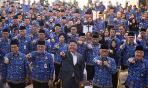 Gubernur Sumsel, Herman Deru bersama para peserta rakernas Korpri di Griya Agung, Palembang, Sabtu (4/10/2025. Foto: Humas Pemprov Sumsel.