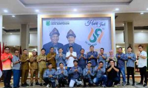 pjs Bupati Musi Banyuasin H M Toha Tohet SH menerima kunjungan silaturahmi Pengurus Dewan Pimpinan Daerah (DPD) Pro Jurnalis Media Siber (PJS) Provinsi Sumatera Selatan di Pendopoan Griya Bumi Serasan Sekate, Selasa (28/10/2025). Foto: Kominfo Muba.