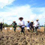 Gubernur Sumsel, Herman deru tanam perdana sawah rakyat di Desa Lumpatan 2, Kecamatan Sekayu, Muba, yang digelar bersama Gubernur Herman Deru, Pangdam II/Sriwijaya, Danrem 044/Gapo, serta Bupati Muba, Minggu (30/11/2025). Foto: Humas Pemprov Sumsel.