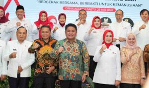 PMI (1) Gubernur Sumatera Selatan (Sumsel), Dr. H Herman Deru menghadiri pelantikan kepengurusan Palang Merah Indonesia (PMI) Kota Lubuk Linggau, Kota Prabumulih, Kabupaten Ogan Komering Ilir (OKI), dan Kabupaten PALI di Griya Agung Palembang, Sabtu (23/5/2026). Foto: Humas Pemprov Sumsel.