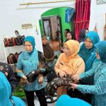 Ketua TP PKK Provinsi Sumatera Selatan, Hj Feby Herman Deru, didampingi Ketua TP PKK Muba Hj Patimah Toha, Staf Ahli PKK Muba Liliyani Abdur Rohman beserta rombongan, terpukau menyaksikan langsung proses produksinya di sentra pengrajin Kecamatan Babat Toman, Rabu (6/5/2026). Foto: Kominfi Muba.