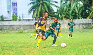 Pemain PS Palembang U15 saat timnya sukses membantai SSB Perisai dengan skor telak 6-0 pada pertandingan perdana Grup A yang berlangsung di Stadion Kamboja Palembang, Rabu (20/5/2026) siang. Foto: Kominfo Palembang.