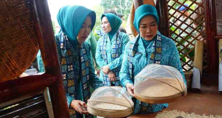 Ketua TP PKK Provinsi Sumatera Selatan, Feby Herman Deru melihat karya UMKM saat kunjungan kerja ke TP PKK Kabupaten Empat Lawang, Selasa (21/7/2026). Foto: Humas Pemprov Sumsel.