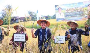 Gubernur Sumsel, Herman Deru saat menghadiri Panen Padi Tunggu Tubang dan Syukuran di Desa Tebing Abang, Kecamatan Semende Darat Tengah, Kabupaten Muaraenim, Minggu (19/7/2026). Foto: Humas Pemprov Sumsel.