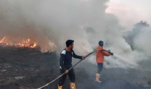 Kebakaran hutan, kebun dan lahan (Karhutbunla) kembali terjadi di wilayah Kecamatan Sekayu, Kabupaten Musi Banyuasin, Sabtu (8/8/2026). Sedikitnya tiga hektare lahan semak belukar di Kelurahan Serasan Jaya terbakar di dua lokasi berbeda yang berada tidak jauh dari permukiman warga dan fasilitas umum. Foto: Kominfo Muba.