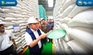 Gubernur Sumsel, Herman Deru saat meninjau gudang beras Bulog, Kamis (27/8/2026). Foto: Humas Pemprov Sumsel.