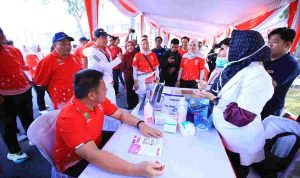 Gubernur Sumsel, Herman Deru yang hadir di sejumlah kegiatan perayaan HUT RI di halaman Pemprov Sumsel, Minggu (23/8/2026). Foto: Humas Pemprov Sumsel.