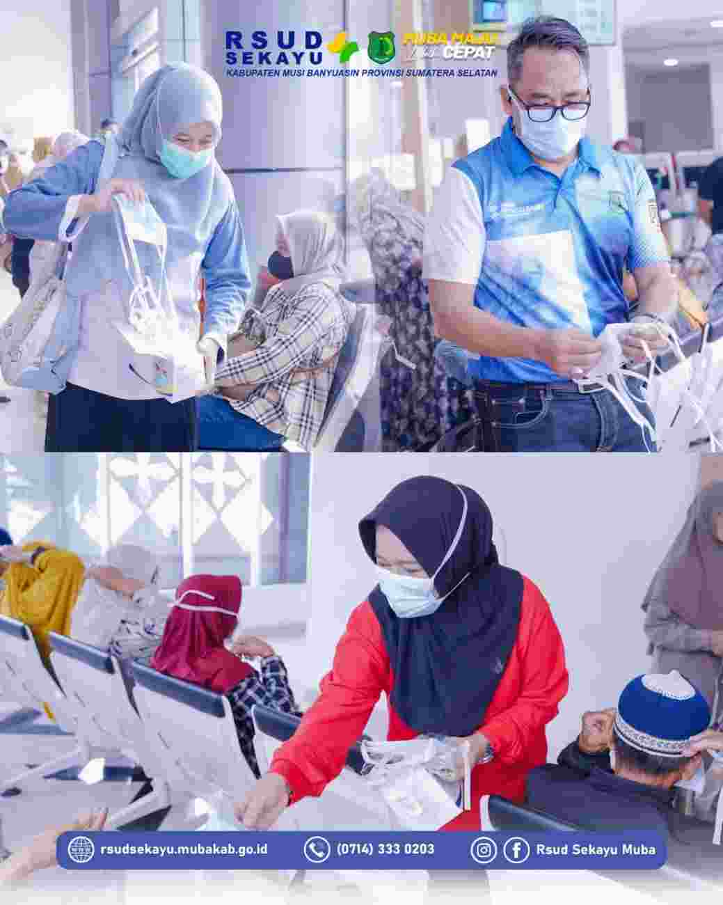 Managemen RSUD Sekayu membagikan masker kepada warga, Jumat (28/8/2026). Foto: Kominfo Muba.
