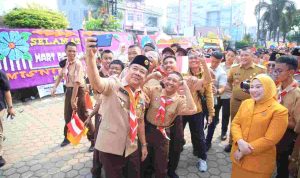 Wagub Sumsel, Cik Ujang saat menghadiri Peringatan Hari Pramuka ke-65 Kwartir Daerah (Kwarda) Gerakan Pramuka Provinsi Sumsel yang digelar di Aula SMK Negeri 6 Palembang, Senin (31/8/2026). Foto: Humas Pemprov Sumsel.