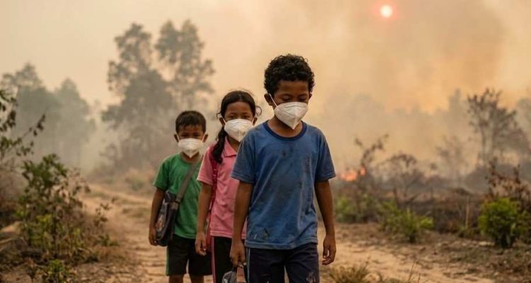 Ilustrasi anak dengan kabut asap. Foto: IST/inews.