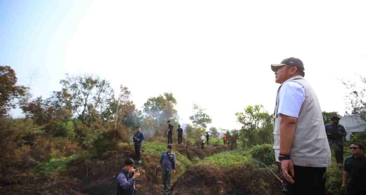 Gubernur Sumsel, Herman Deru menyaksikan langsung upaya pemadaman Karhutla di pinggi tol Kayuagung-Palembang, Senin (31/8/2026). Foto: Humas Pemprov Sumsel.