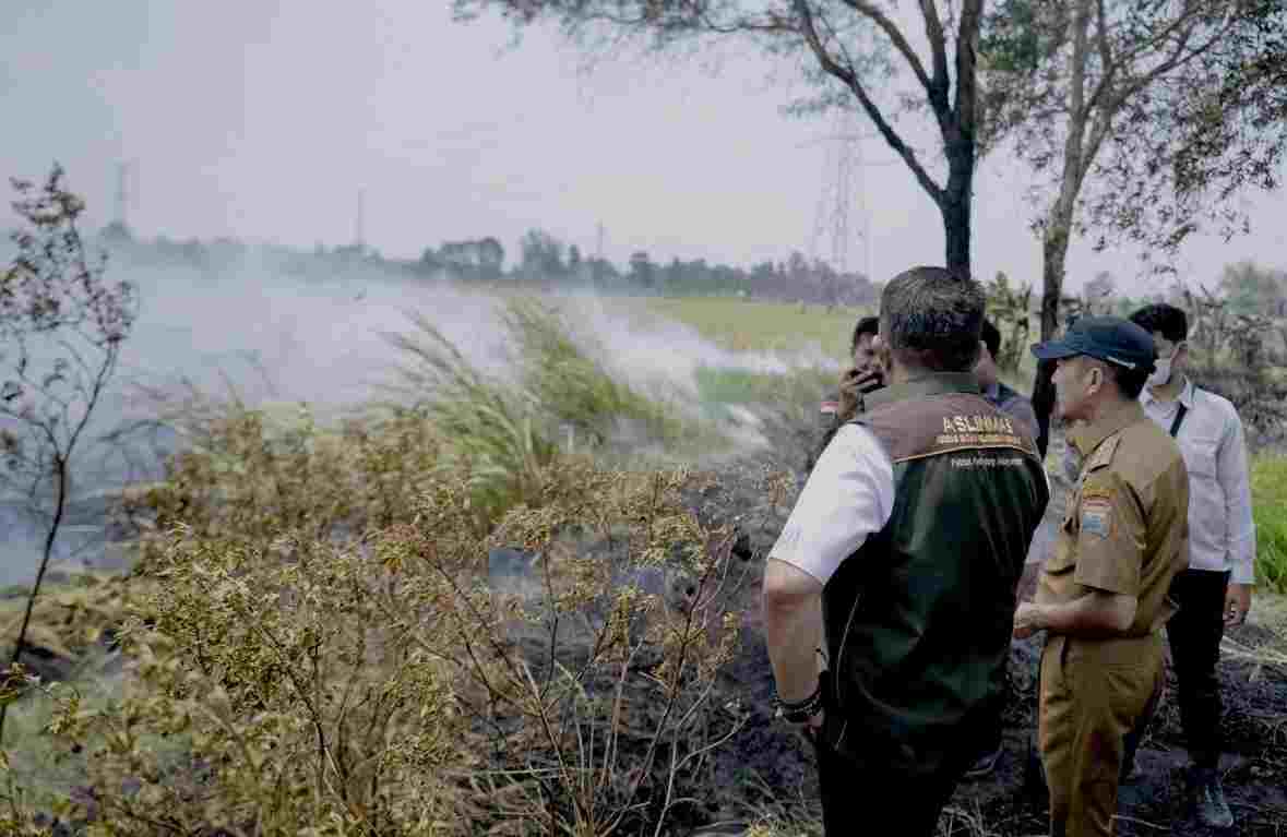 Walikota Palembang, Ratu Dewa bersama Gubernur Sumsel Herman Deru meninjau langsung kebakaran lahan di kawasan Kertapati, Senin (7/9/2026). Foto: Kominfo Palembang.