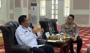 Bupati Musi Banyuasin HM Toha Tohet, SH bersama Wakil Bupati Muba Kyai Abdur Rohman Husen menerima kunjungan silaturahmi Kapolres Muba AKBP Adik Listiyono, SIK, MH beserta jajaran di Guest House Griya Bumi Serasan Sekate, Rumah Dinas Bupati Muba, Rabu (2/9/2026). Foto: Kominfo Muba.