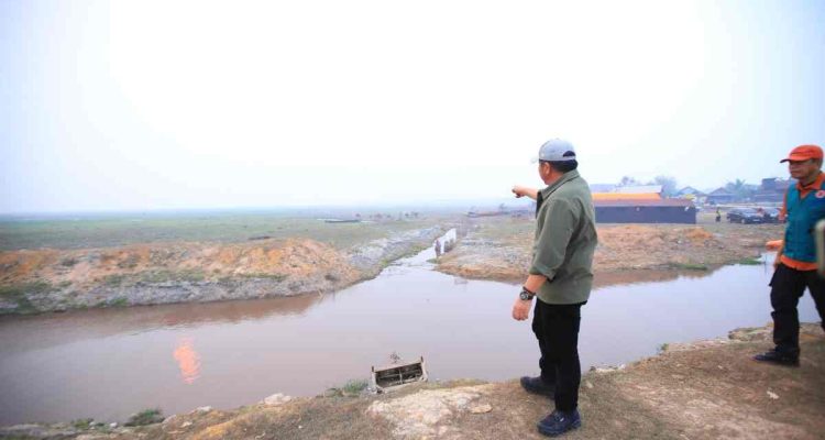 Gubernur Sumsel, Herman Deru saat meninjau karhutla berada di Kabupaten OKI. Foto: Humas Pemprov Sumsel.