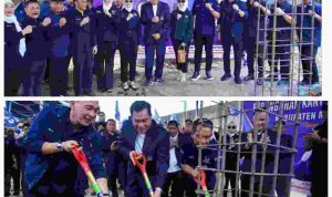 Pembangunan Kantor Dewan Pimpinan Daerah (DPD) Partai NasDem Kabupaten Musi Banyuasin (Muba) resmi dimulai dengan peletakan batu pertama oleh Bupati Muba H M Toha Tohet, SH, yang juga menjabat Ketua DPD Partai NasDem Muba, Senin (26/10/2026). Foto: Kominfo Muba.