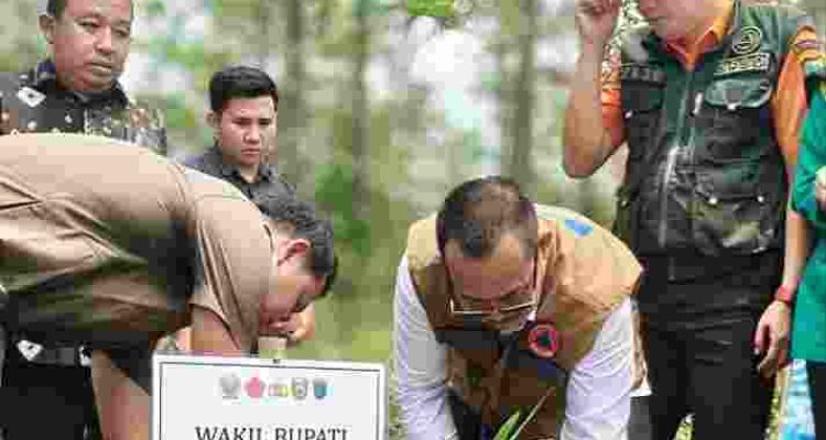 Wabup OKI, Rohman ikut penanaman demplot bambu, serta peninjauan infrastruktur pembasahan gambut di Kabupaten Ogan Komering Ilir (OKI), Jumat (30/10//2026). Foto: Kominfo Muba.